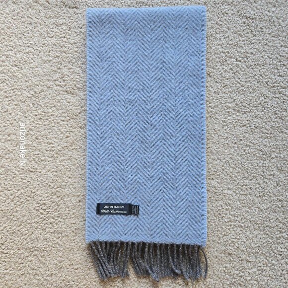 John Hanly Merino Wool & Cashmere Herringbone Scarf Grey Blue Thick Ireland - Picture 1 of 13